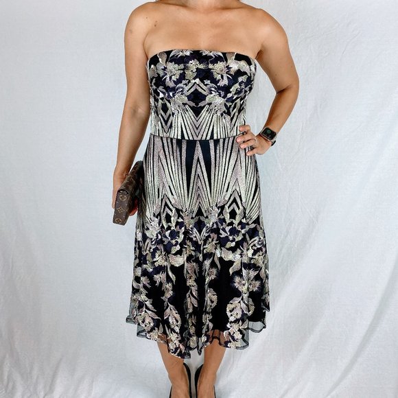 David Meister Dresses & Skirts - David Meister Gold Black A-Line Dress $660